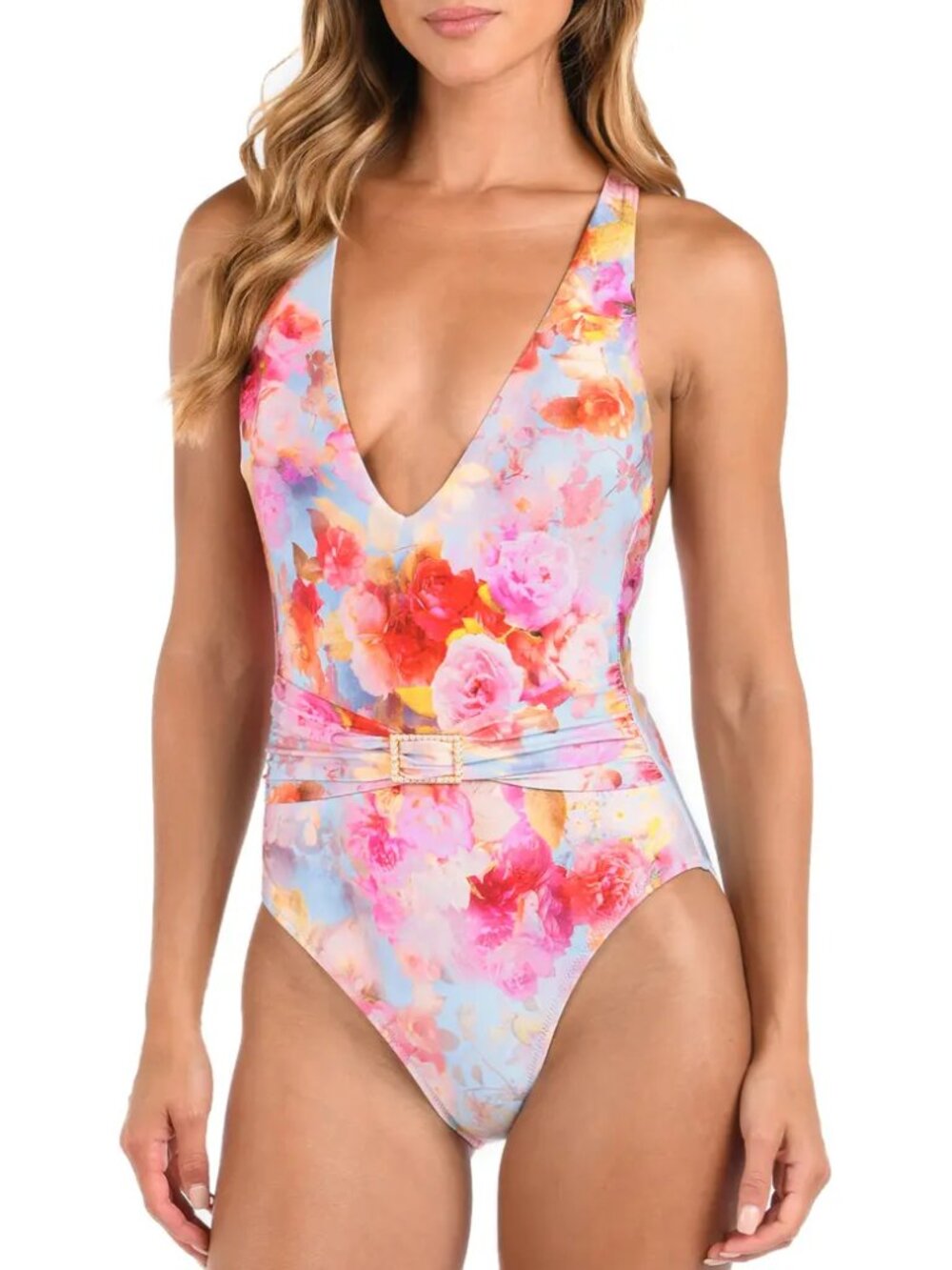 L'AGENCE 'Lisa' Soft-Cloud Plunge One-Piece Swimsuit, Multicolor